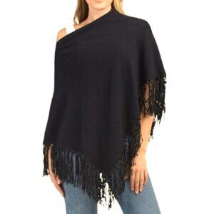 TESMA Made In Italy Cashmere Wool Blend Poncho Leather Fringe Brown NEW with Tag